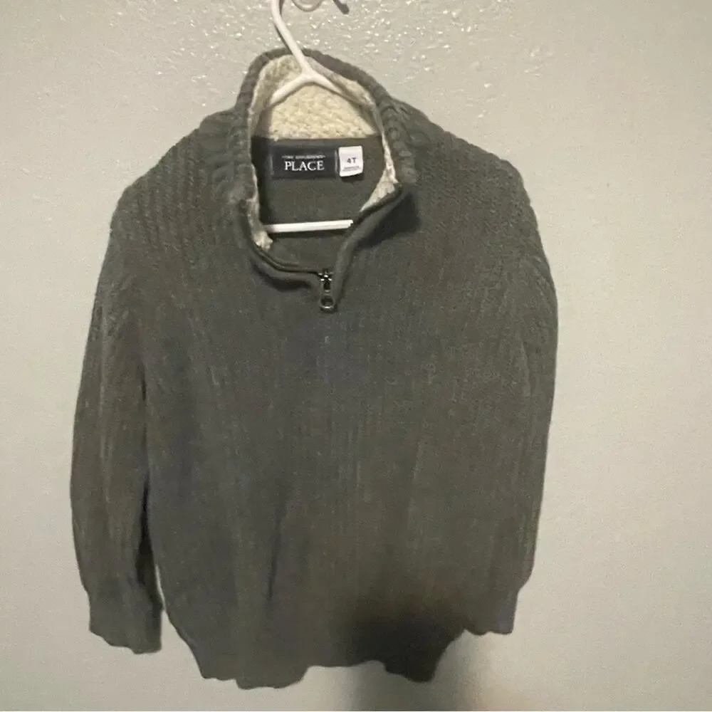 The Children's Place Grey Sherpa Lined Quarter Zip Up Sweater 4T